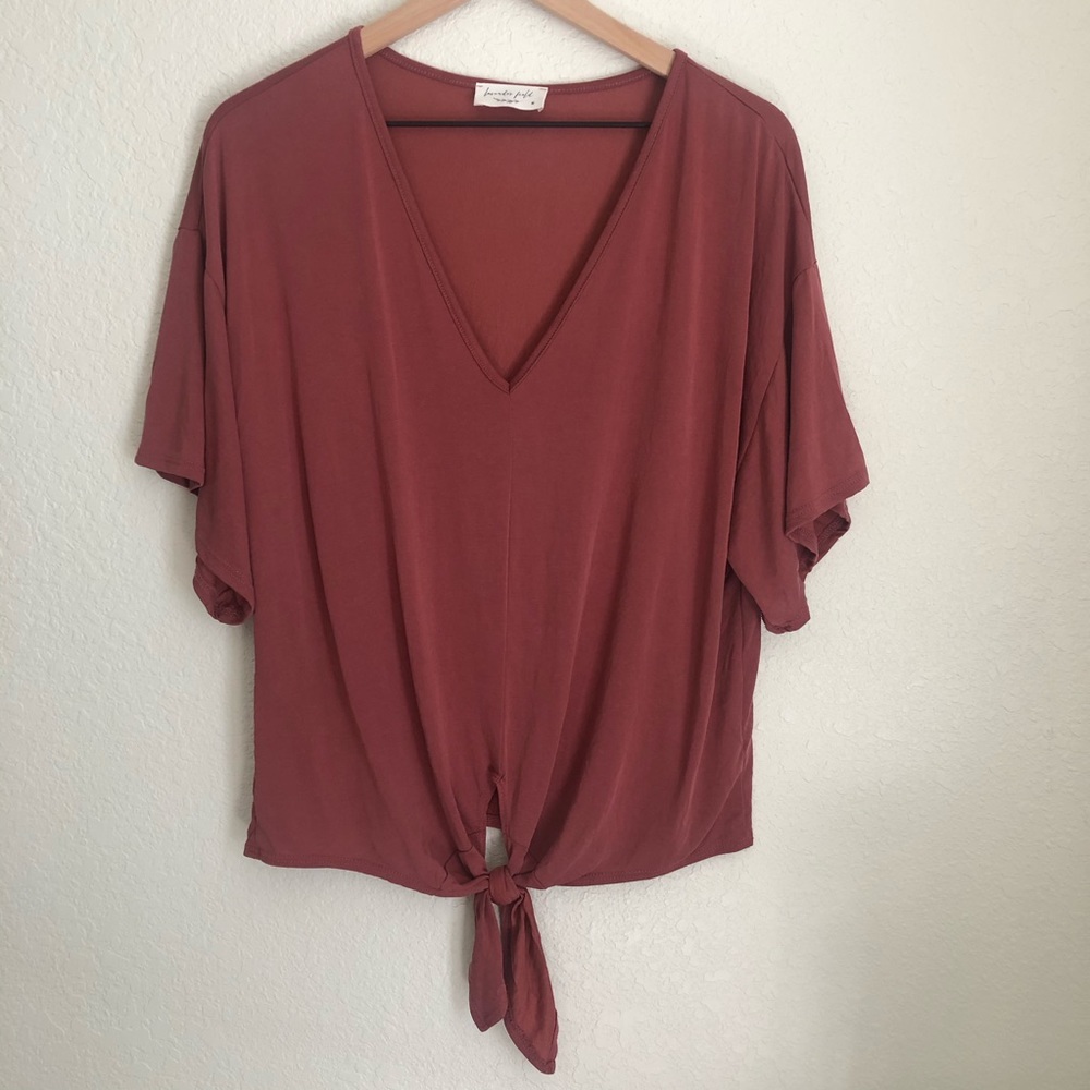 lavender field Tie Front Flowy V-neck Tee